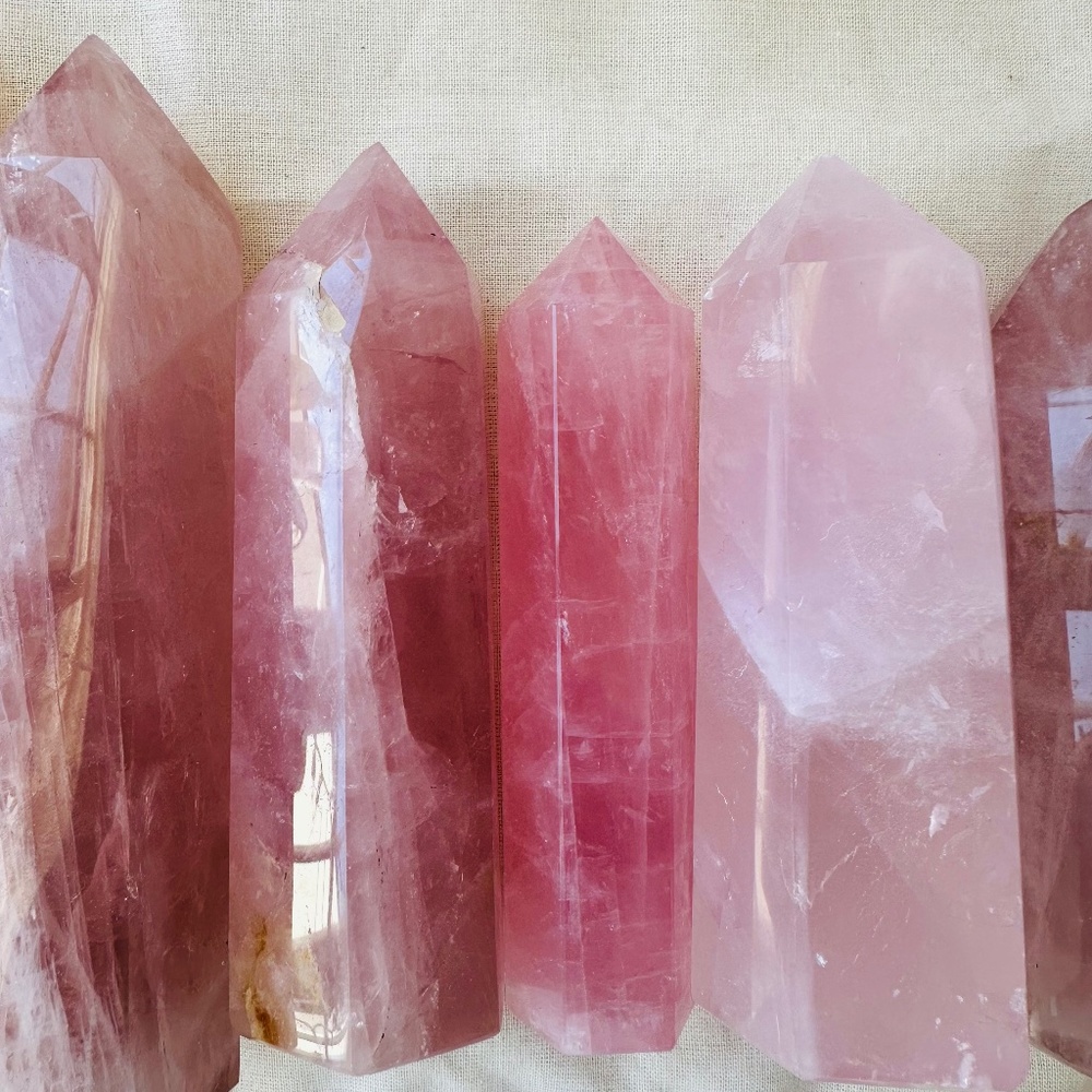 Rose quartz towers. Grade A to Grade B. Ethically mined.